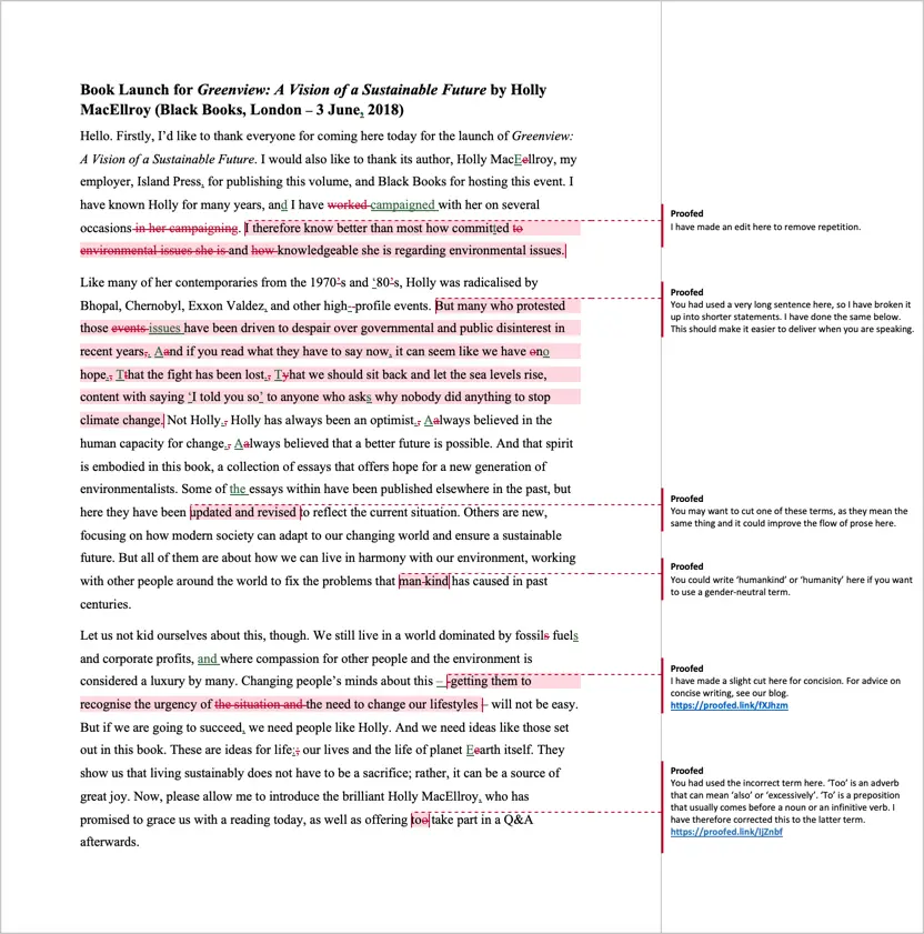 Speech Proofreading Example (After Editing)
